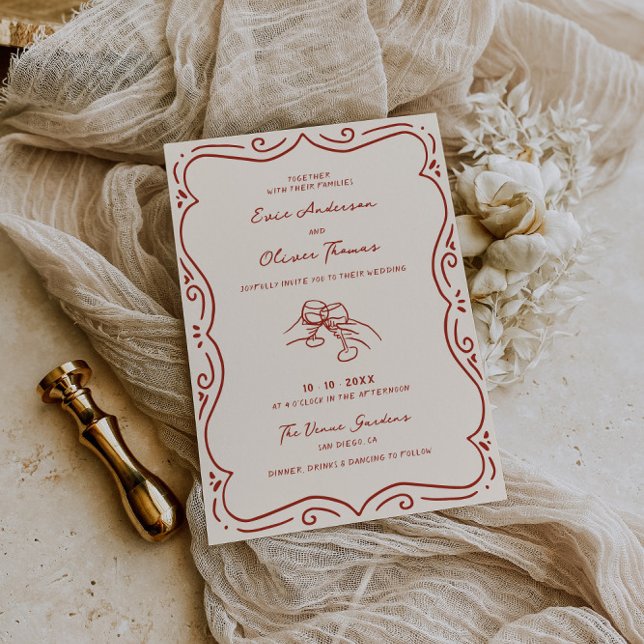 Hand Drawn Terracotta Frame Wedding Invitation (Creator Uploaded)