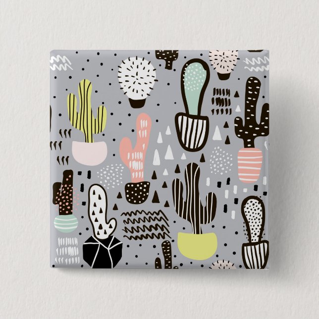 Hand Drawn Textured Cactus Pattern 15 Cm Square Badge (Front)