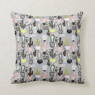 Hand Drawn Textured Cactus Pattern Cushion