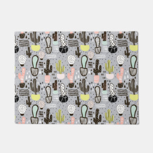 Hand Drawn Textured Cactus Pattern Doormat