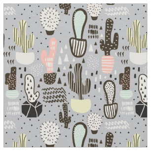 Hand Drawn Textured Cactus Pattern Fabric
