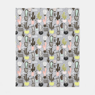 Hand Drawn Textured Cactus Pattern Fleece Blanket