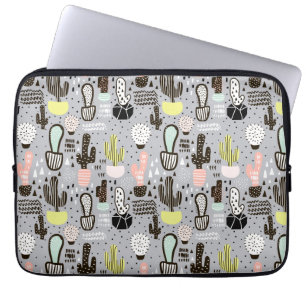 Hand Drawn Textured Cactus Pattern Laptop Sleeve