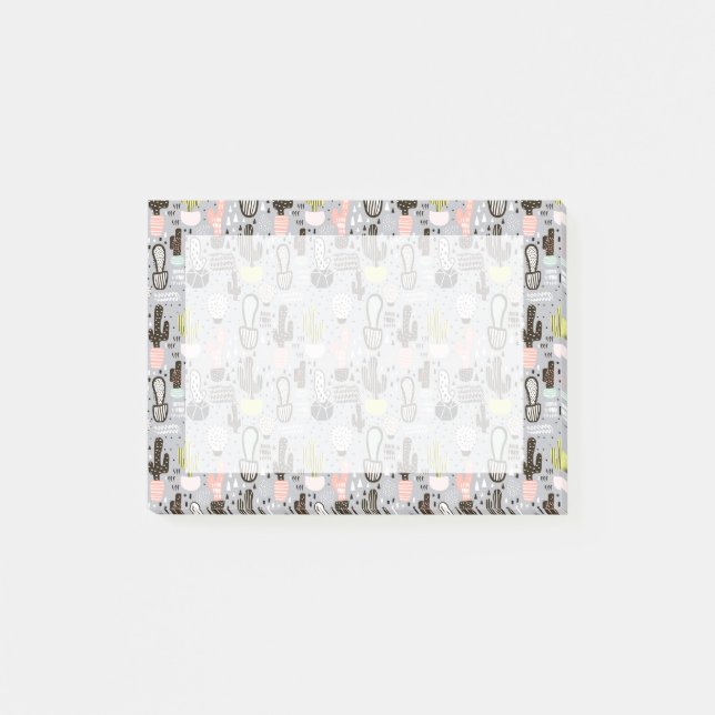 Hand Drawn Textured Cactus Pattern Post-it Notes (Front)
