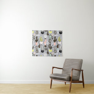 Hand Drawn Textured Cactus Pattern Tapestry