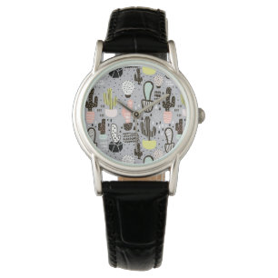 Hand Drawn Textured Cactus Pattern Watch