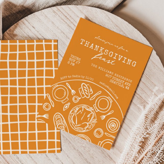 Hand Drawn Thanksgiving Dinner Doodle Invitation (Creator Uploaded)