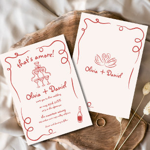 Hand Drawn That's Amore Italian Whimsical Wedding Invitation