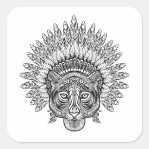 Hand Drawn Tiger In Style Square Sticker