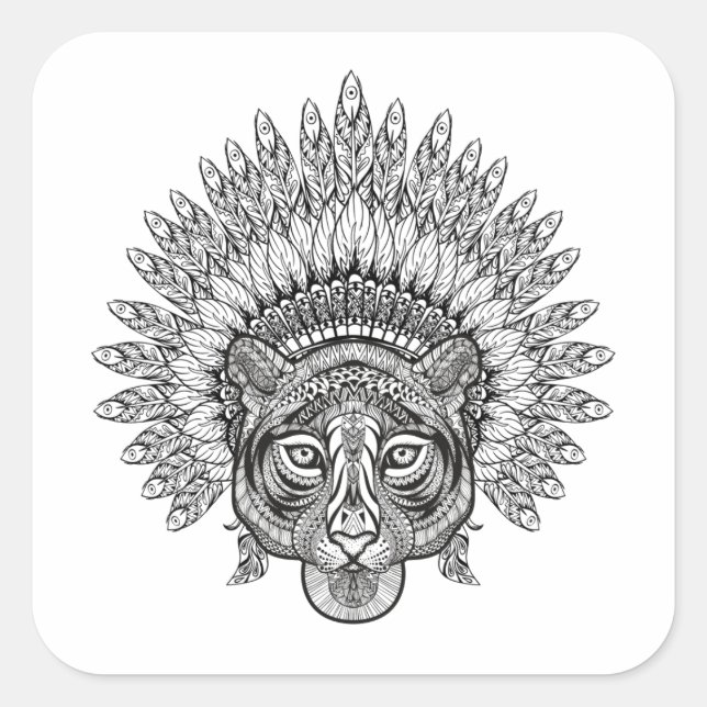 Hand Drawn Tiger In Style Square Sticker (Front)