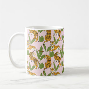 Hand drawn tiger seamless pattern, big cats in dif coffee mug