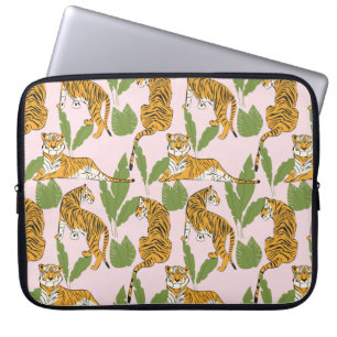 Hand drawn tiger seamless pattern, big cats in dif laptop sleeve