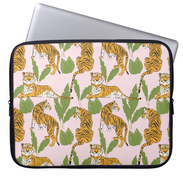Hand drawn tiger seamless pattern, big cats in dif laptop sleeve (Front)