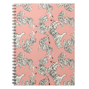 Hand drawn tiger seamless pattern, big cats in dif notebook