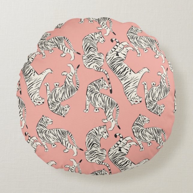 Hand drawn tiger seamless pattern, big cats in dif round cushion (Front)