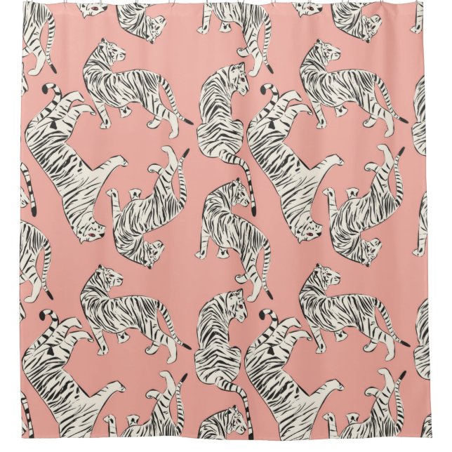 Hand drawn tiger seamless pattern, big cats in dif shower curtain (Front)