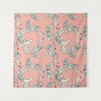 Hand drawn tiger seamless pattern, big cats in dif