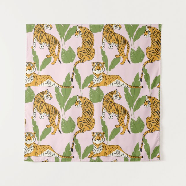 Hand drawn tiger seamless pattern, big cats in dif tapestry (Front)