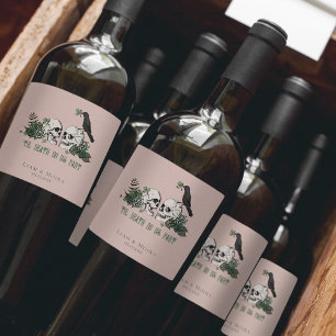 Hand-Drawn Til Death Irish Green Floral Skull Wine Label