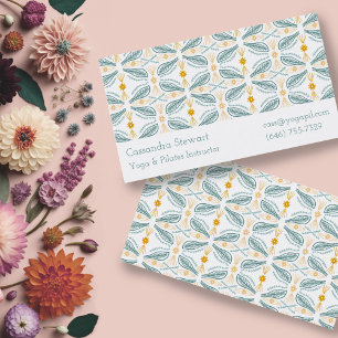 Hand Drawn Tile Pattern Design Green Gold Business Card