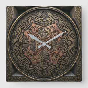 Hand-Drawn to 3D Digital: Intricate Bronze Mandala Square Wall Clock