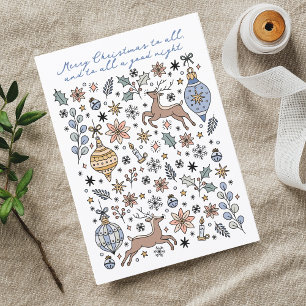 Hand Drawn   To All a Good Night Christmas  Holiday Card