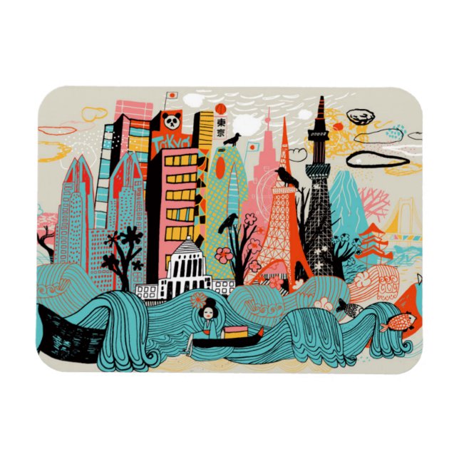 Hand Drawn Tokyo Japan Magnet (Horizontal)