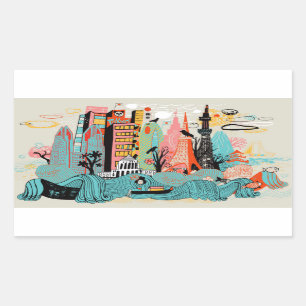 Hand Drawn Tokyo Japan Rectangular Sticker