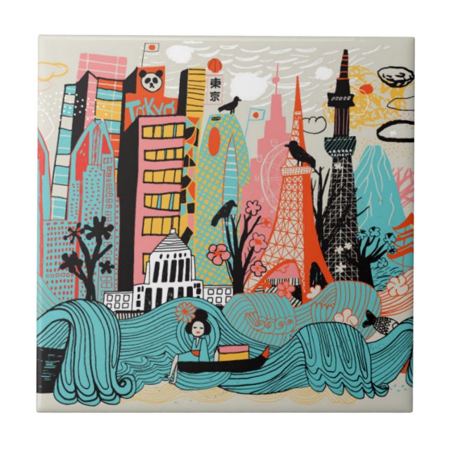 Hand Drawn Tokyo Japan Tile (Front)