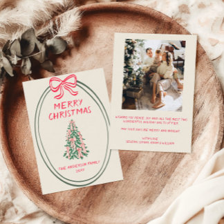 Hand Drawn Tree Merry Christmas Family Photo Holiday Card