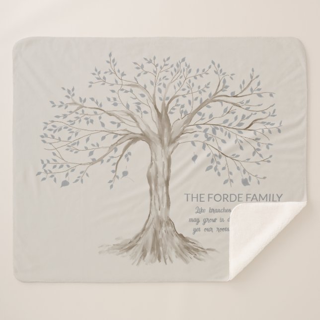 Hand Drawn Tree Personalized Quote Gray Beige Sherpa Blanket (Front (Horizontal))