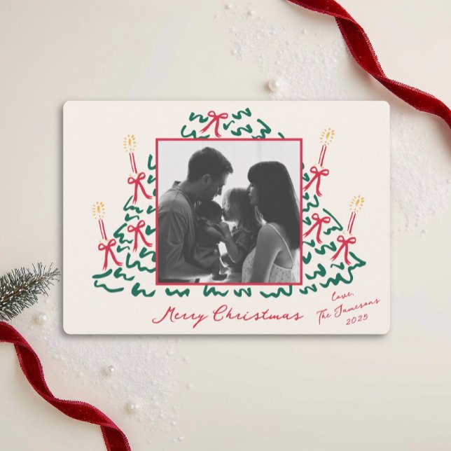 Hand Drawn Tree with Candles Holiday Photo Card (Creator Uploaded)