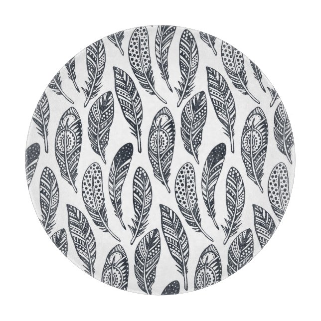 Hand-drawn tribal feathers, vintage pattern. cutting board (Front)