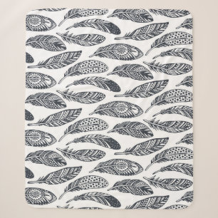 Hand-drawn tribal feathers, vintage pattern. sherpa blanket