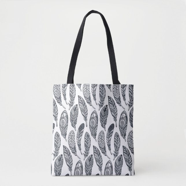 Hand-drawn tribal feathers, vintage pattern. tote bag (Front)