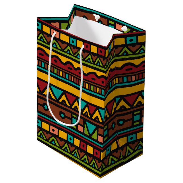 Hand Drawn Tribal Pattern Earth Tones Medium Gift Bag (Front Angled)