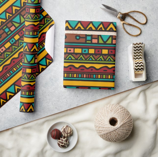 Hand Drawn Tribal Pattern Earth Tones Wrapping Paper (Crafts)