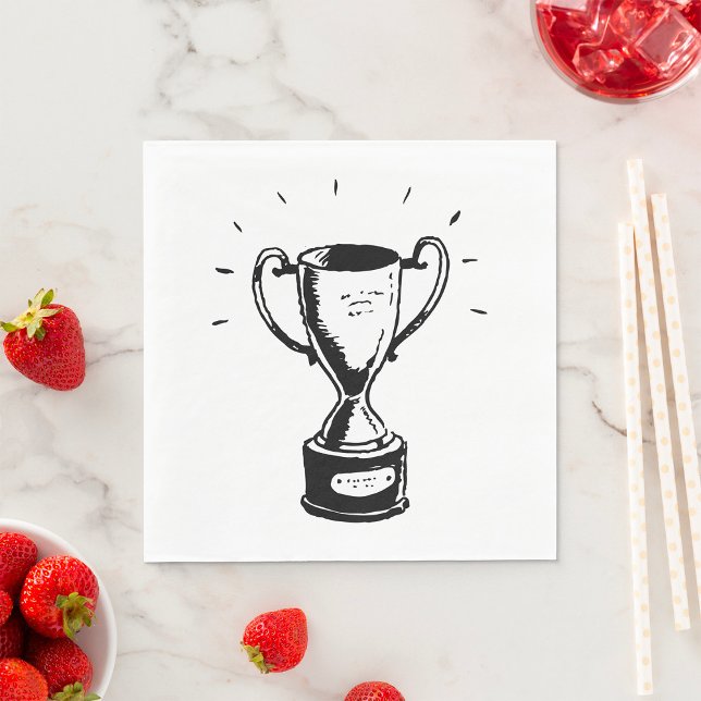 Hand Drawn Trophy Retro Black and White Award Napkin (Creator Uploaded)