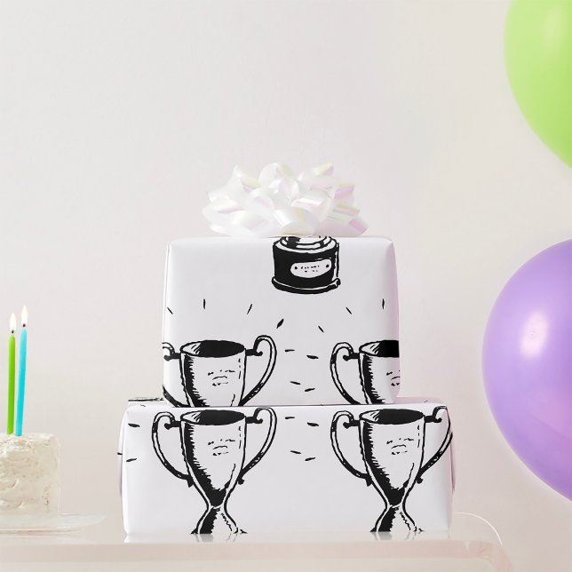 Hand Drawn Trophy Retro Black and White Award Wrapping Paper (Creator Uploaded)