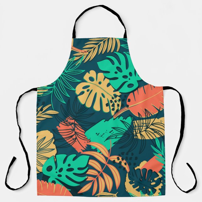 Hand drawn tropic flat pattern. Palm leaves backgr Apron (Front)