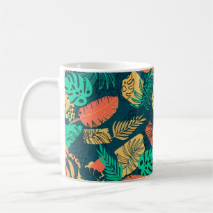 Hand drawn tropic flat pattern. Palm leaves backgr Coffee Mug