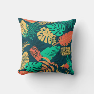 Hand drawn tropic flat pattern. Palm leaves backgr Cushion