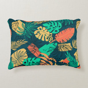 Hand drawn tropic flat pattern. Palm leaves backgr Decorative Cushion
