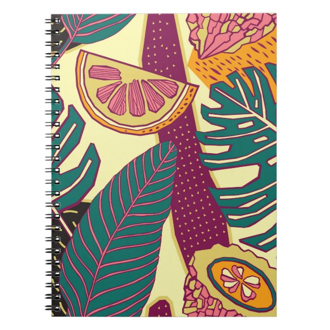 Hand Drawn Tropical Bright Pattern Notebook (Front)