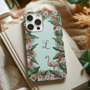 Hand-Drawn Tropical Flamingo Initial iPhone 16 Pro Case
