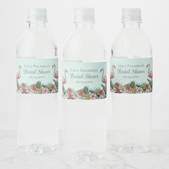 Hand-Drawn Tropical Flamingo Water Bottle Label (Bottles)