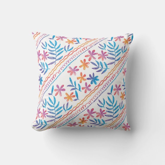Hand drawn tropical flowers, leaves pattern. cushion (Front)