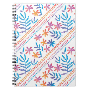 Hand drawn tropical flowers, leaves pattern. notebook