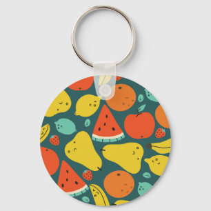 Hand Drawn Tropical Fruit Pattern Key Ring