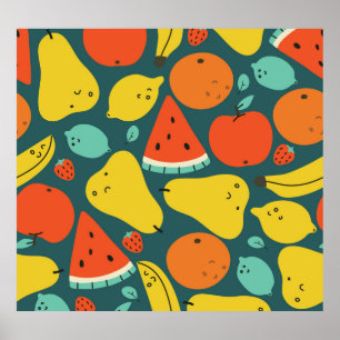 Hand Drawn Tropical Fruit Pattern Poster